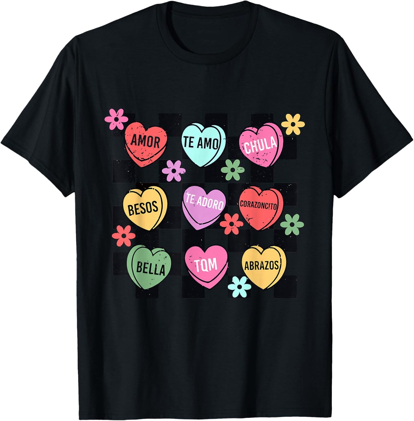 Spanish Valentine Conversation Hearts Feliz San Valentín T-Shirt - T-Shirt | Black
