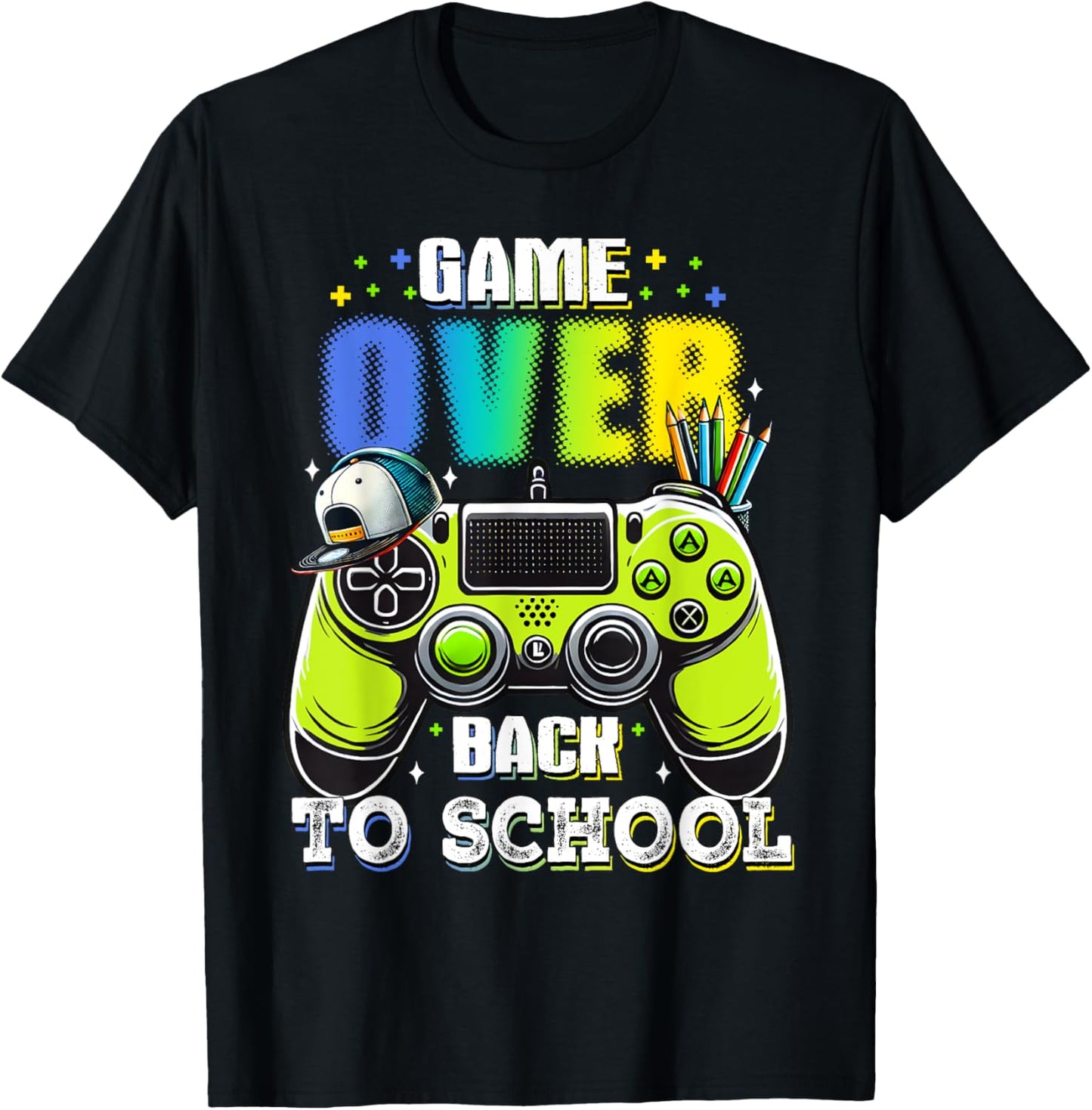 Back To School For Boy Kids Game Over Back To School Funny T-Shirt - T-Shirt | Black