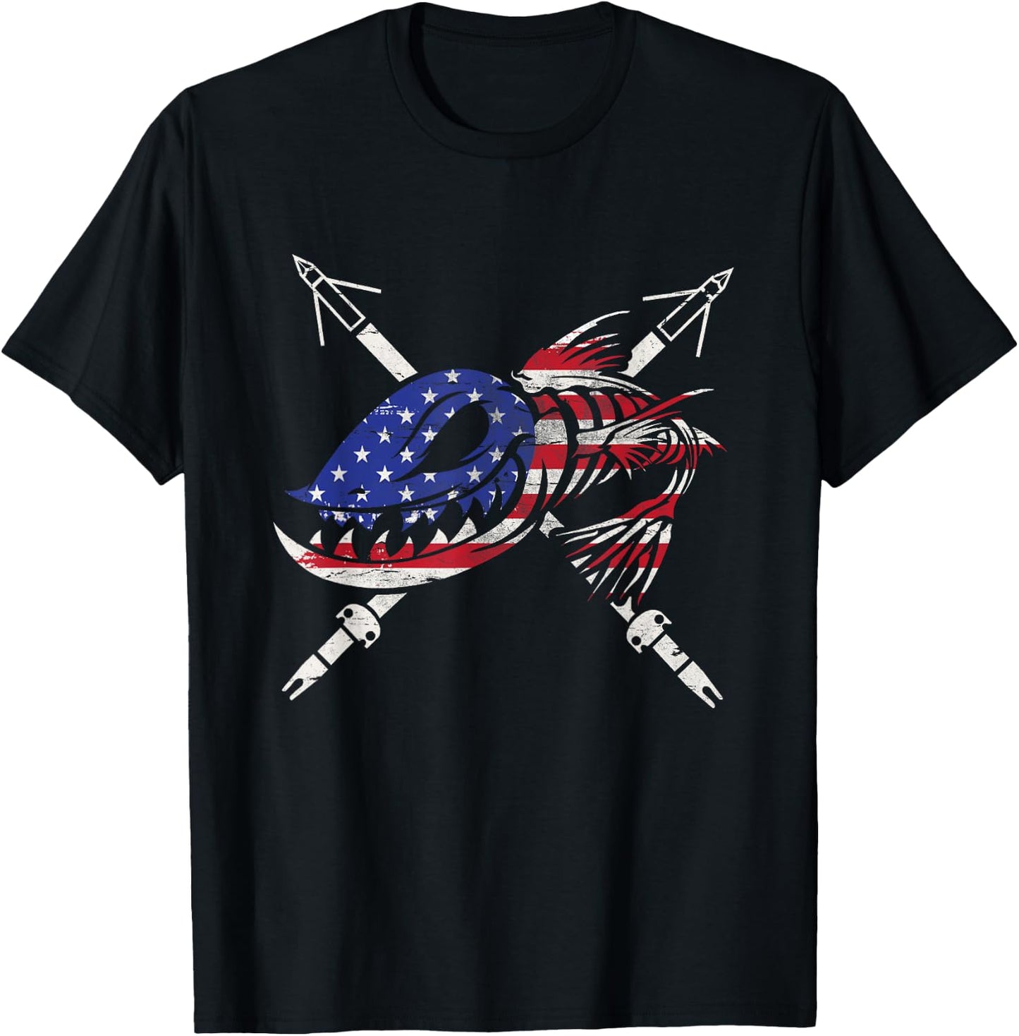 Bowfishing freedom flag USA vintage Great Gift T-Shirt - T-Shirt | Black