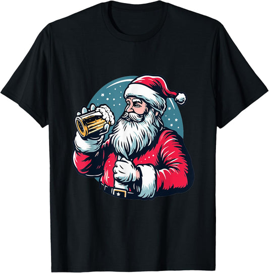 Funny Christmas Santa Claus Drinking Beer Men Women Xmas T-Shirt - T-Shirt | Black