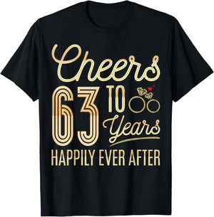 Cheers to 63 Years Happily - 63th Wedding Anniversary T-Shirt - T-Shirt | Black