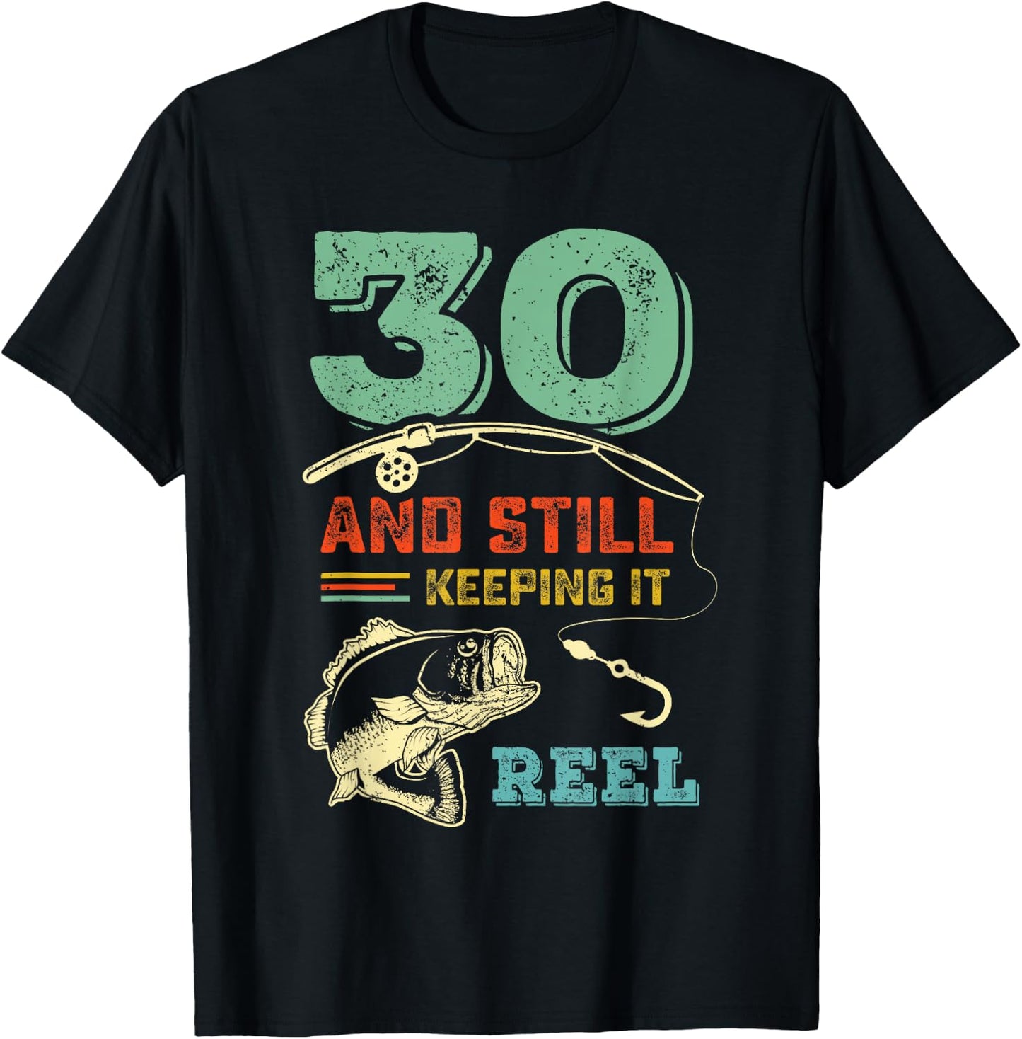 Turning 30 Bass Fish Fisherman 30th Birthday Fishing Gift T-Shirt - T-Shirt | Black