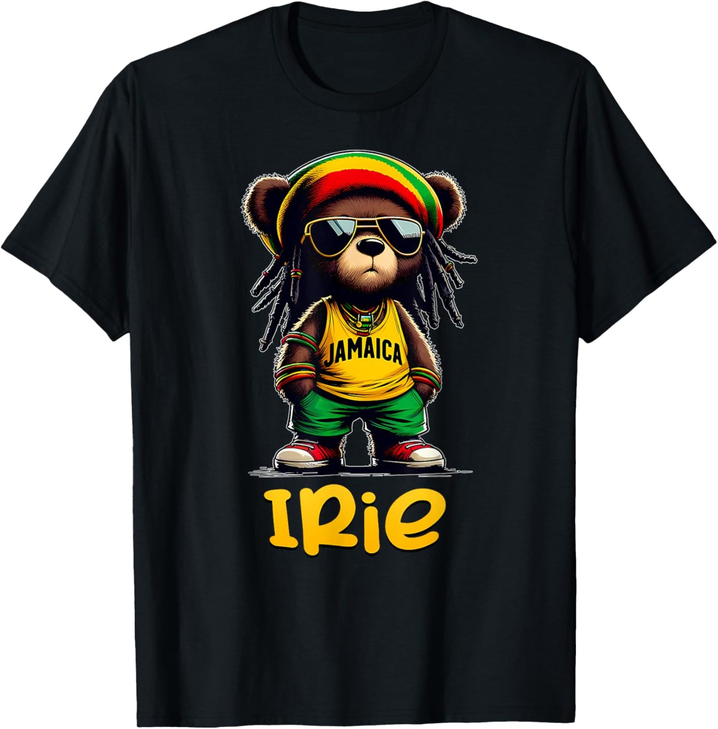 IRIE Rasta Reggae Teddy Bear Jamaica Patwa Jamaican Clothing T-Shirt - T-Shirt | Black