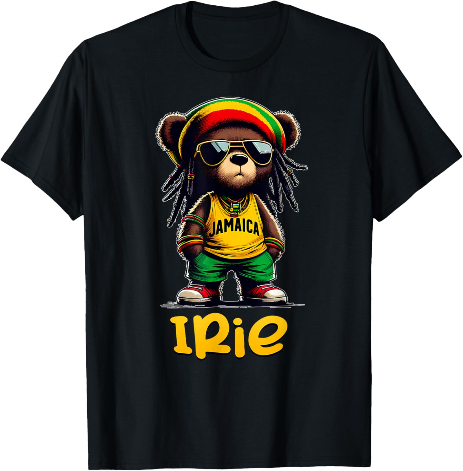 IRIE Rasta Reggae Teddy Bear Jamaica Patwa Jamaican Clothing T-Shirt - T-Shirt | Black