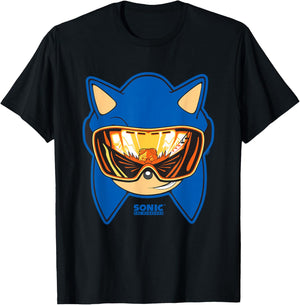 Sonic The Hedgehog Snowboarding Visor Cool Face Shot T-Shirt - T-Shirt | Black