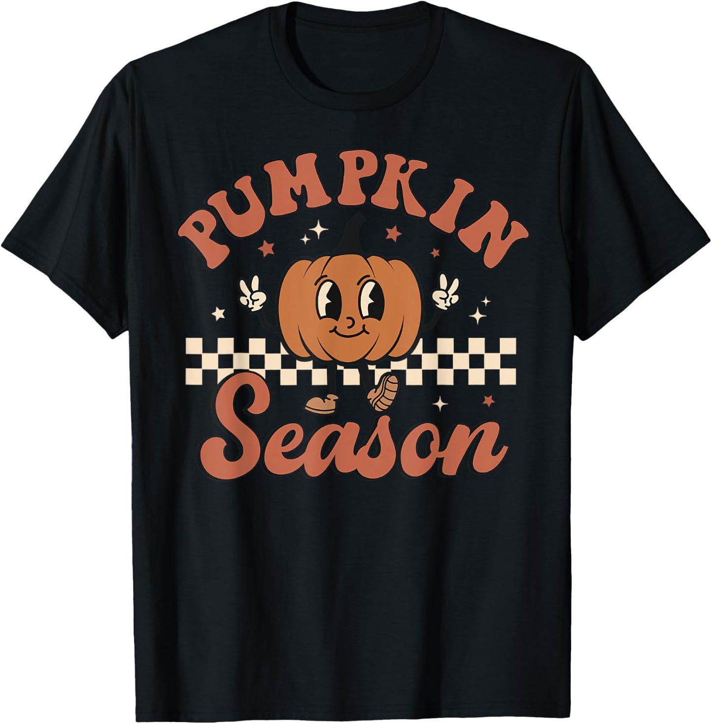 Vintage Pumpkins Spices Season Retro Groovy Fall Halloween T-Shirt - T-Shirt | Black