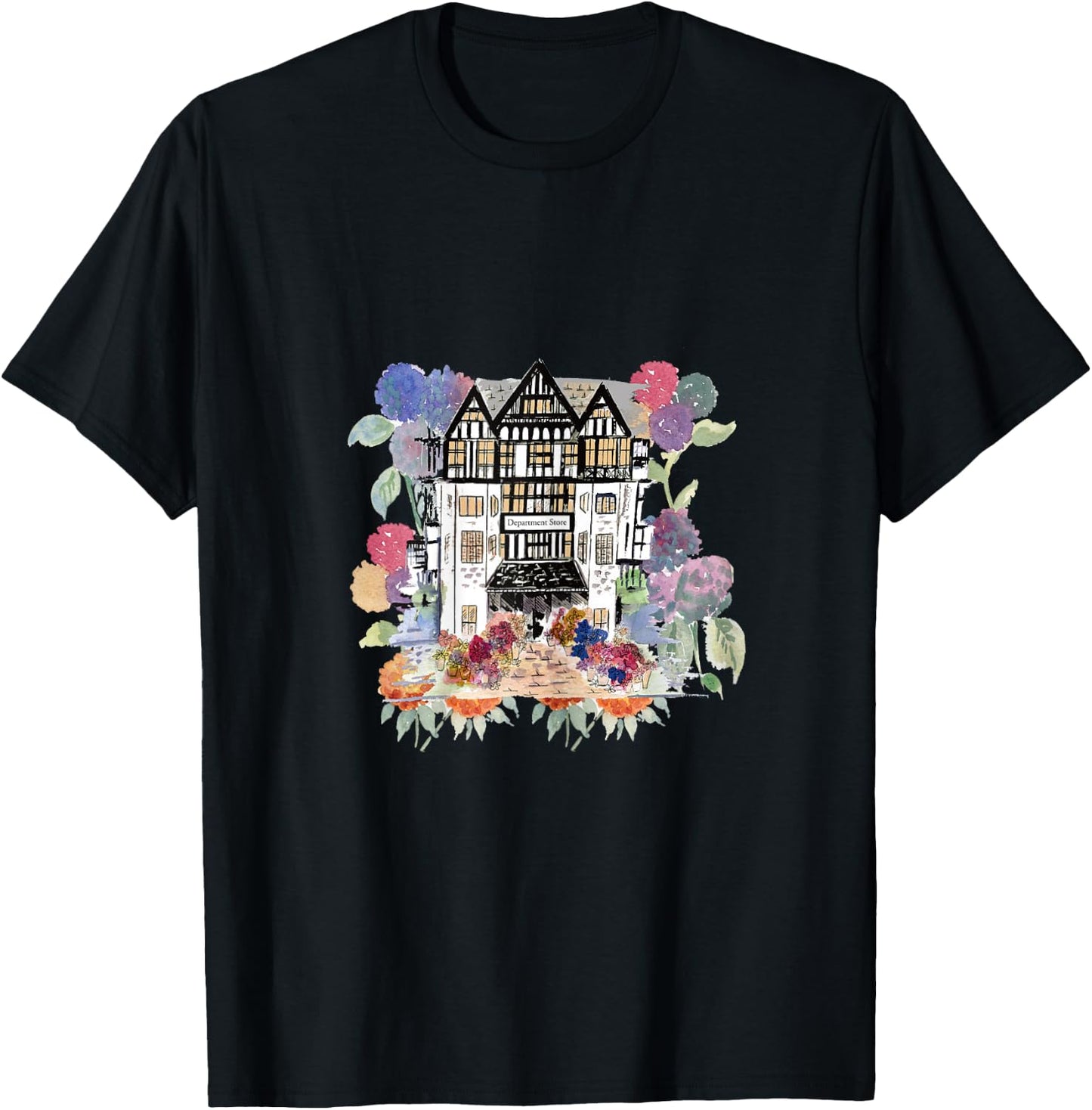 Liberty of London Inspired Shop Window Flowers Tourist T-Shirt - T-Shirt | Black