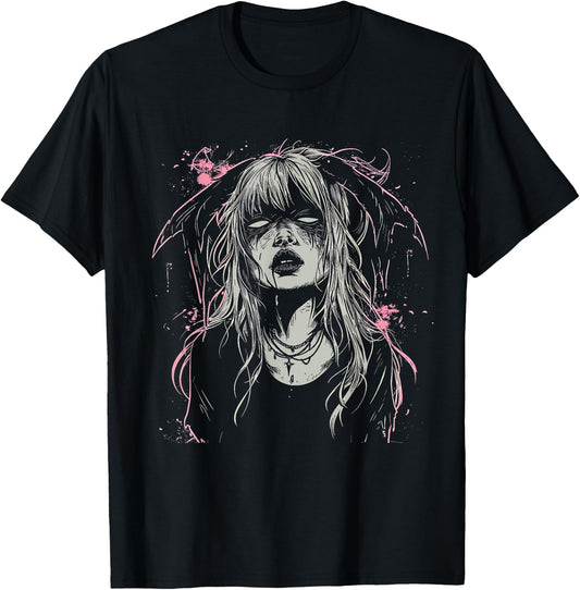 Goth Demon Girl Horror Bunny Occult Dark Anime Alt Aesthetic T-Shirt - T-Shirt | Black
