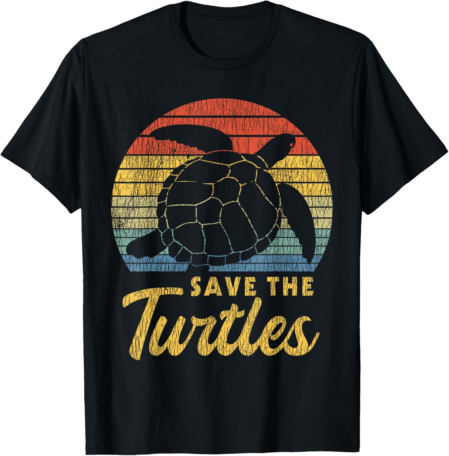 Retro Vintage Save The Turtles Skip The Straw Sea Animal T-Shirt - T-Shirt | Black