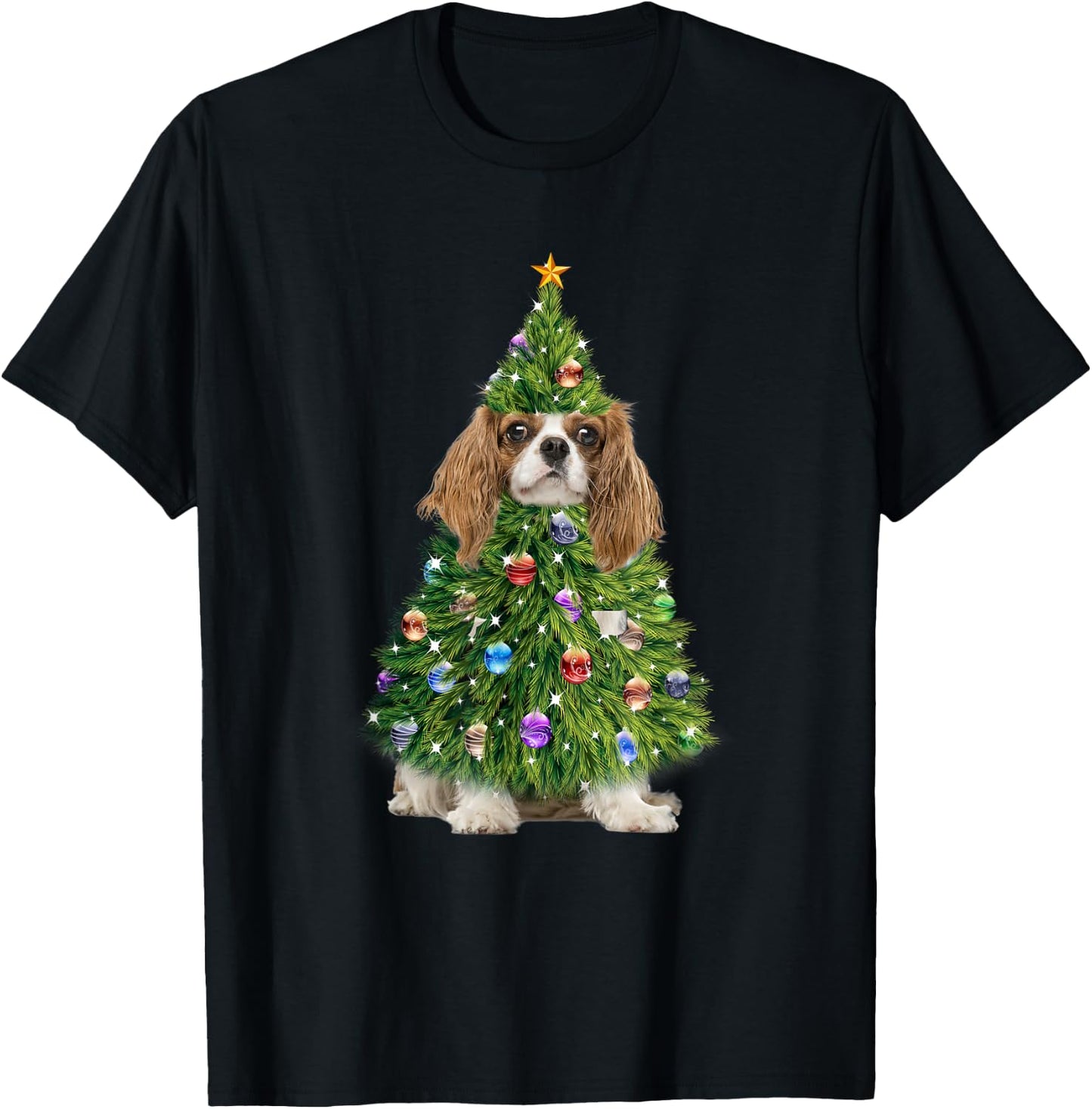 Cavalier Christmas Tree Lights Funny Cavalier Dog Xmas T-Shirt - T-Shirt | Black