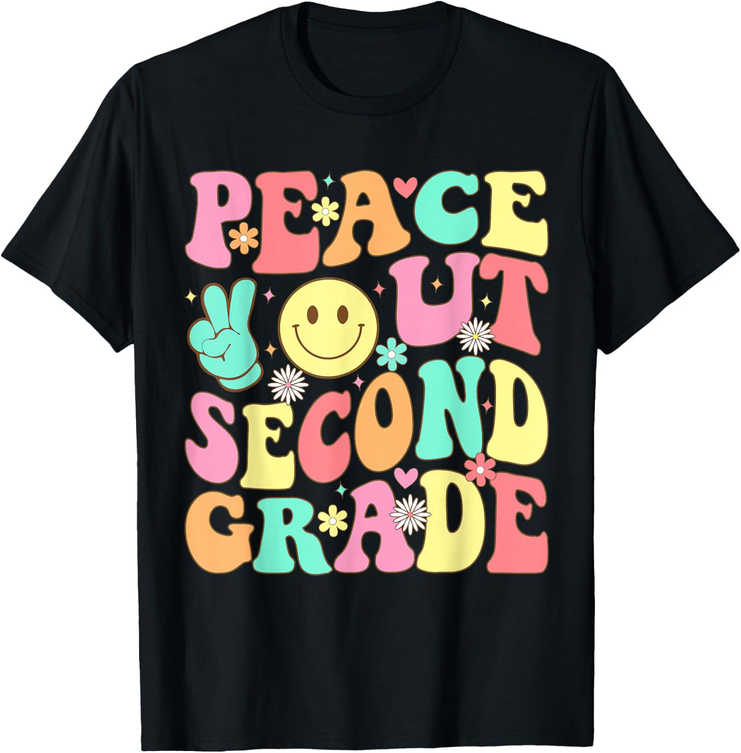 Peace Out Second Grade Groovy 2nd Grade Last Day of School T-Shirt - T-Shirt | Black