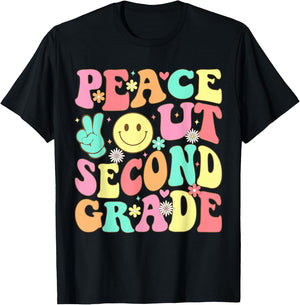 Peace Out Second Grade Groovy 2nd Grade Last Day of School T-Shirt - T-Shirt | Black