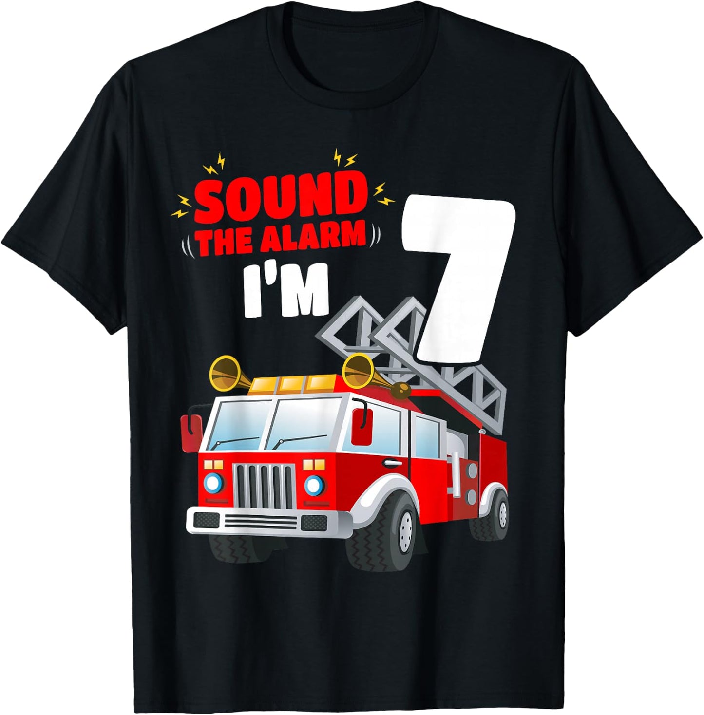Kids Fire Truck 7th Birthday Shirt 7 Years Old FireFighter T-Shirt - T-Shirt | Black