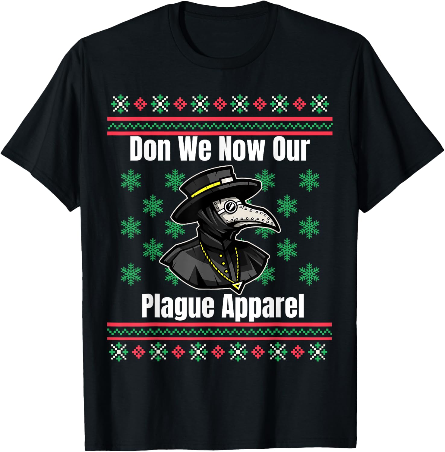 Funny Plague Ugly Christmas Sweater Style T-Shirt - T-Shirt | Black