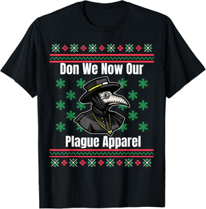 Funny Plague Ugly Christmas Sweater Style T-Shirt - T-Shirt | Black