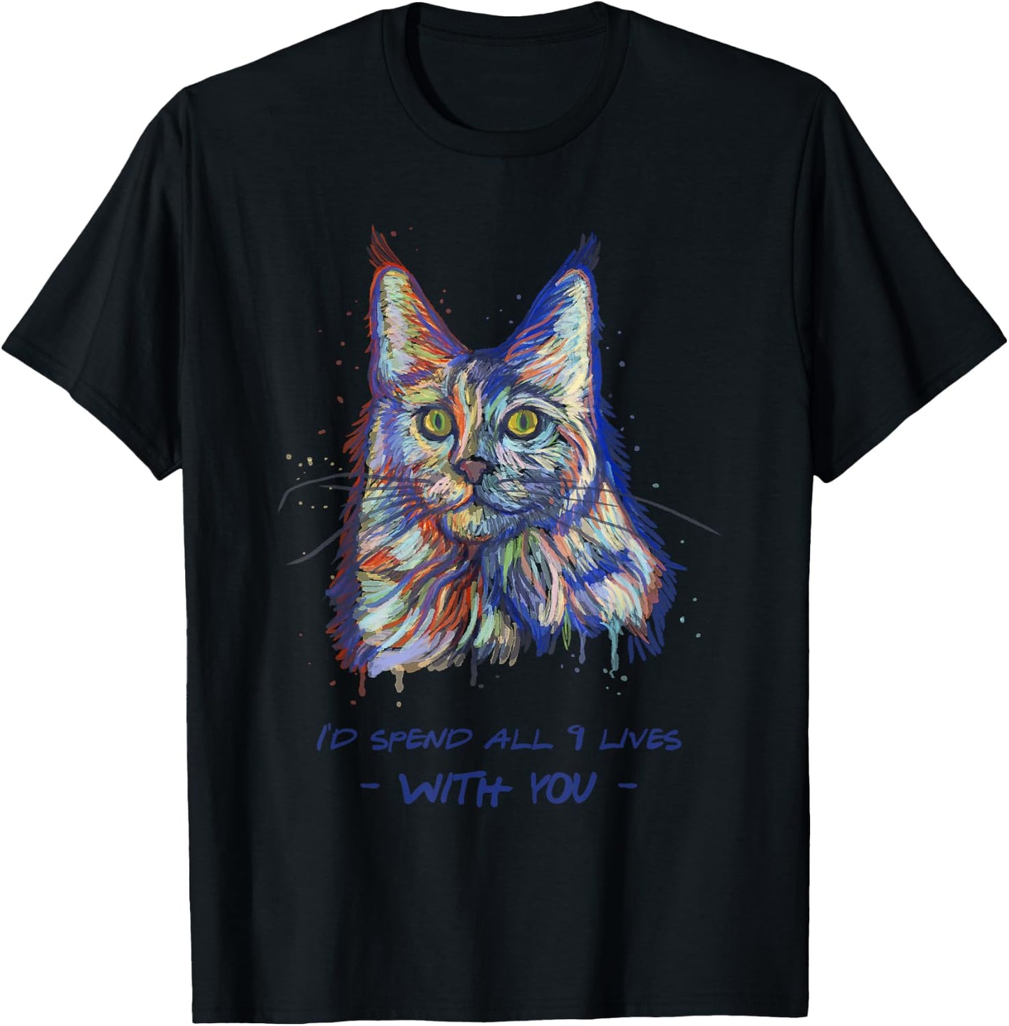 I'd Spend All 9 Lives With You - Cute Maine Coon Cat Women Kids T-Shirt - T-Shirt | Black