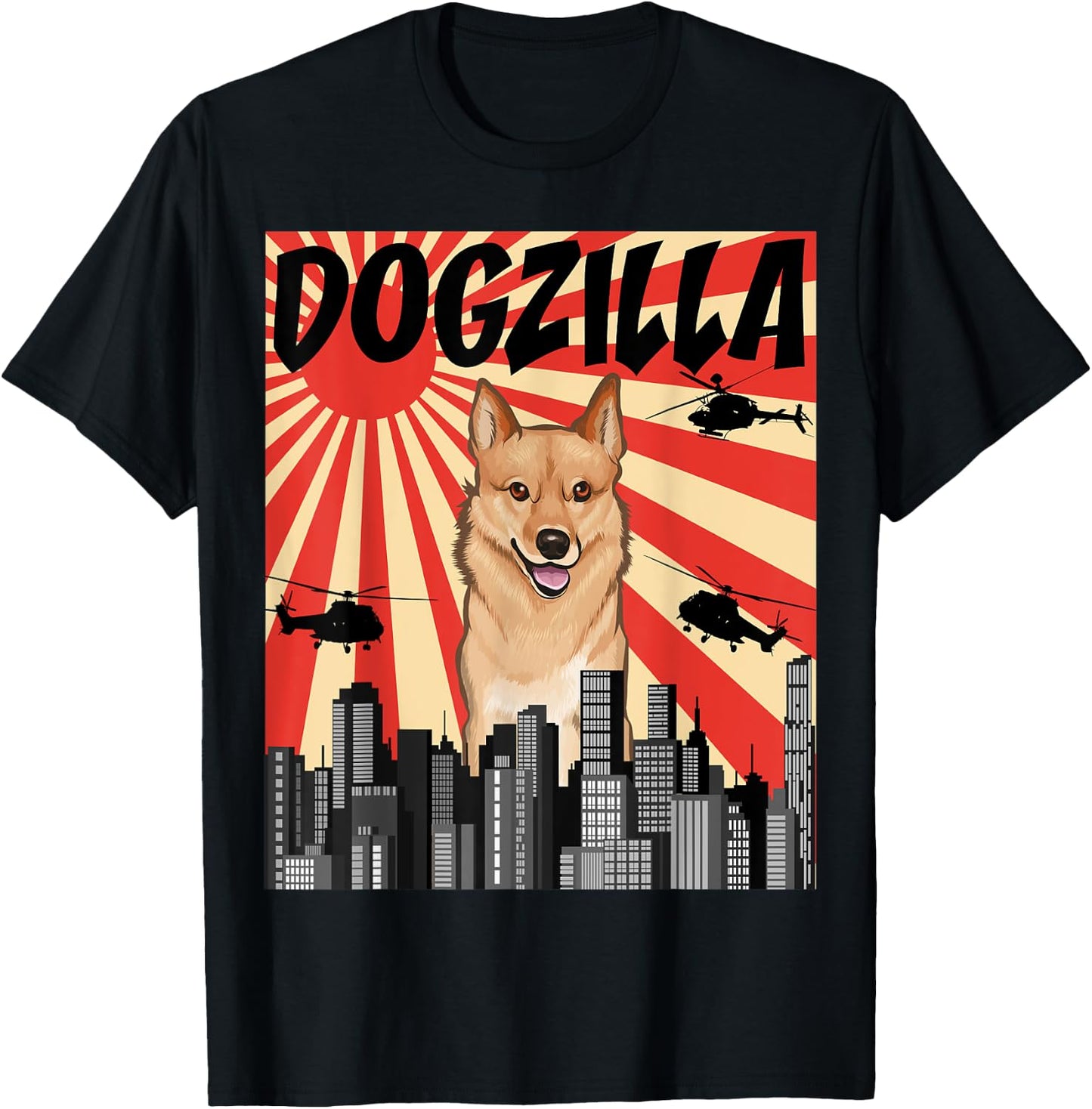 Funny Retro Japanese Dogzilla Finnish Spitz T-Shirt - T-Shirt | Black