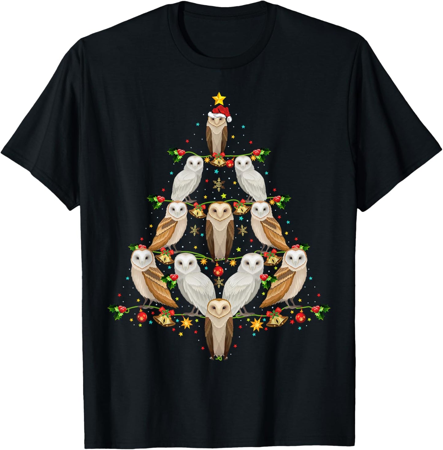 Barn Owl Bird Christmas Tree Gift Funny Christmas Barn Owl T-Shirt - T-Shirt | Black