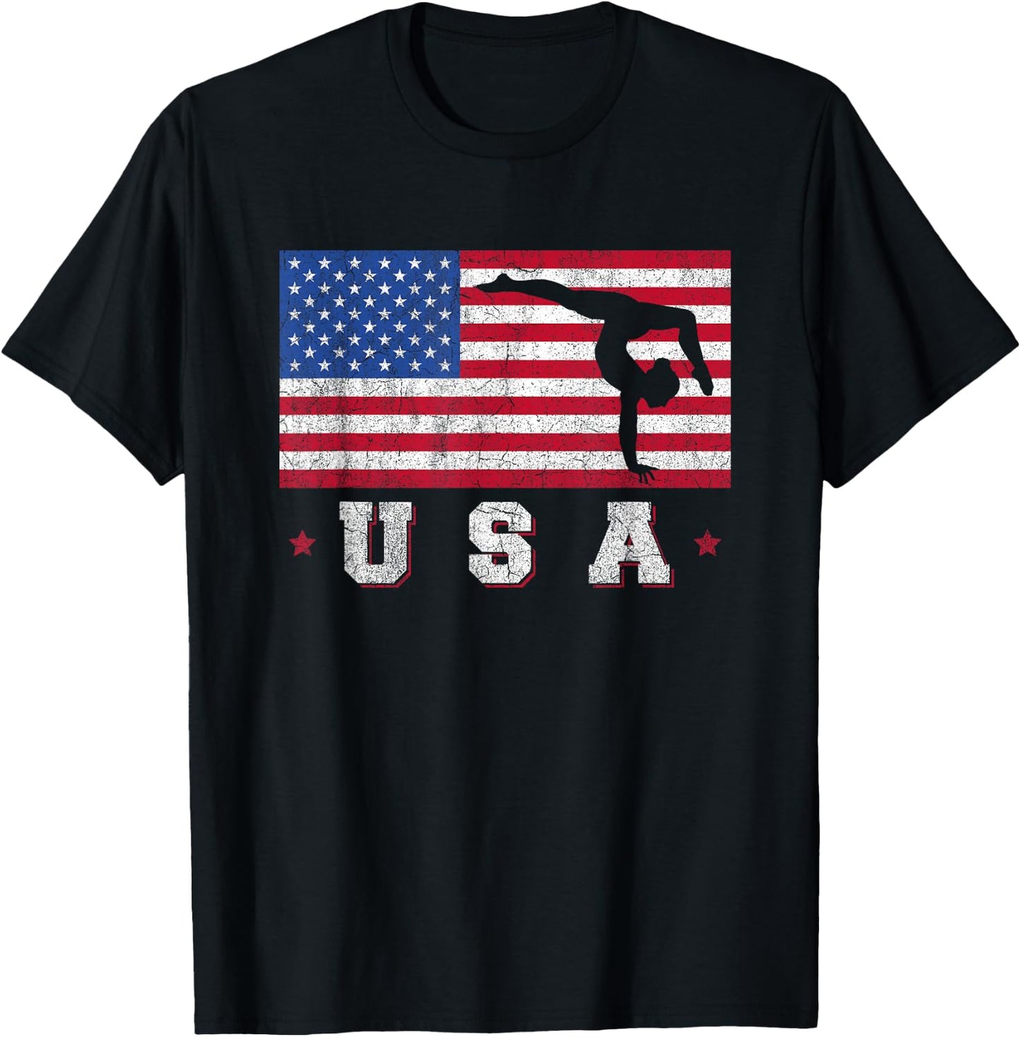 Patriotic Sports Gift American USA Flag Girls Gymnastics T-Shirt - T-Shirt | Black