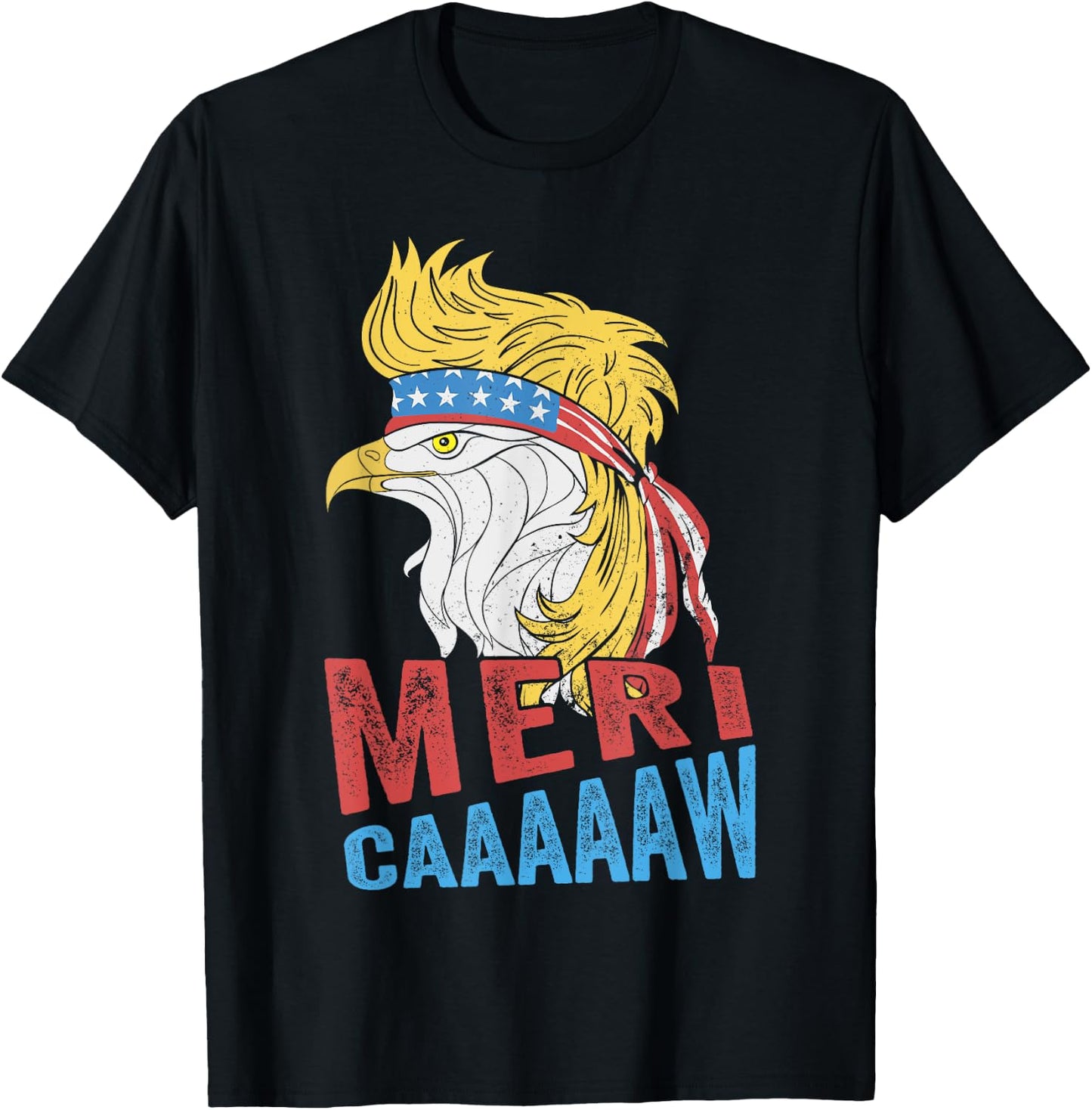 meri-caaaaaw - Eagle Mullet 4th Of July USA American Flag T-Shirt - T-Shirt | Black