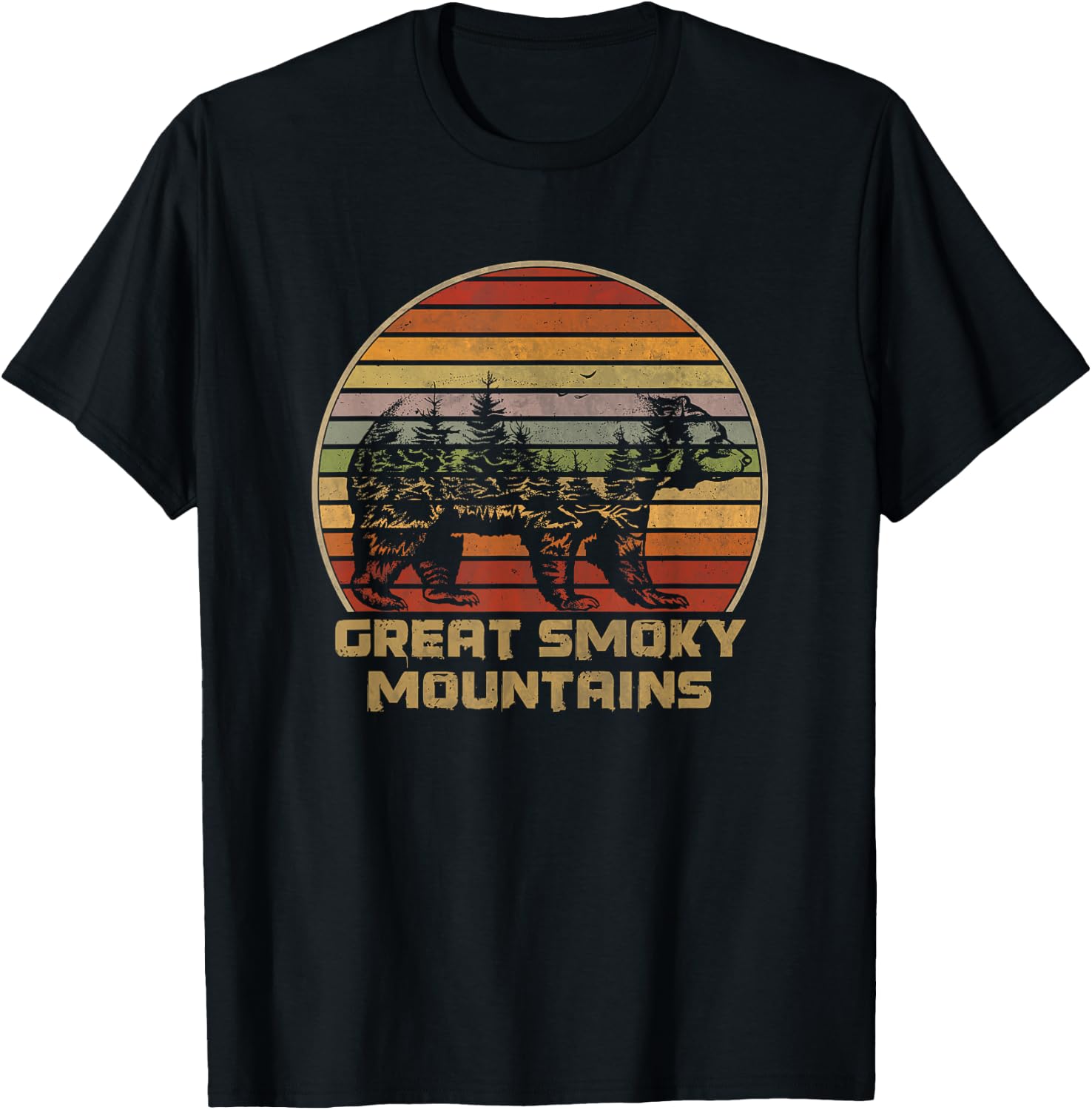 Great Smoky Mountains Vintage Grizzly Bear Nature Retro T-Shirt - T-Shirt | Black