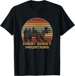 Great Smoky Mountains Vintage Grizzly Bear Nature Retro T-Shirt - T-Shirt | Black