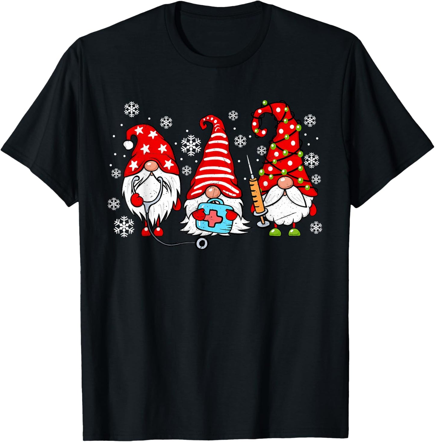 Nurse Christmas Gnomes Xmas Scrub Top ER Rn Nursing Gnomies T-Shirt - T-Shirt | Black