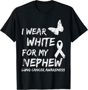 I Wear White For My Nephew Lung Cancer Awareness Ribbon T-Shirt - T-Shirt | Black