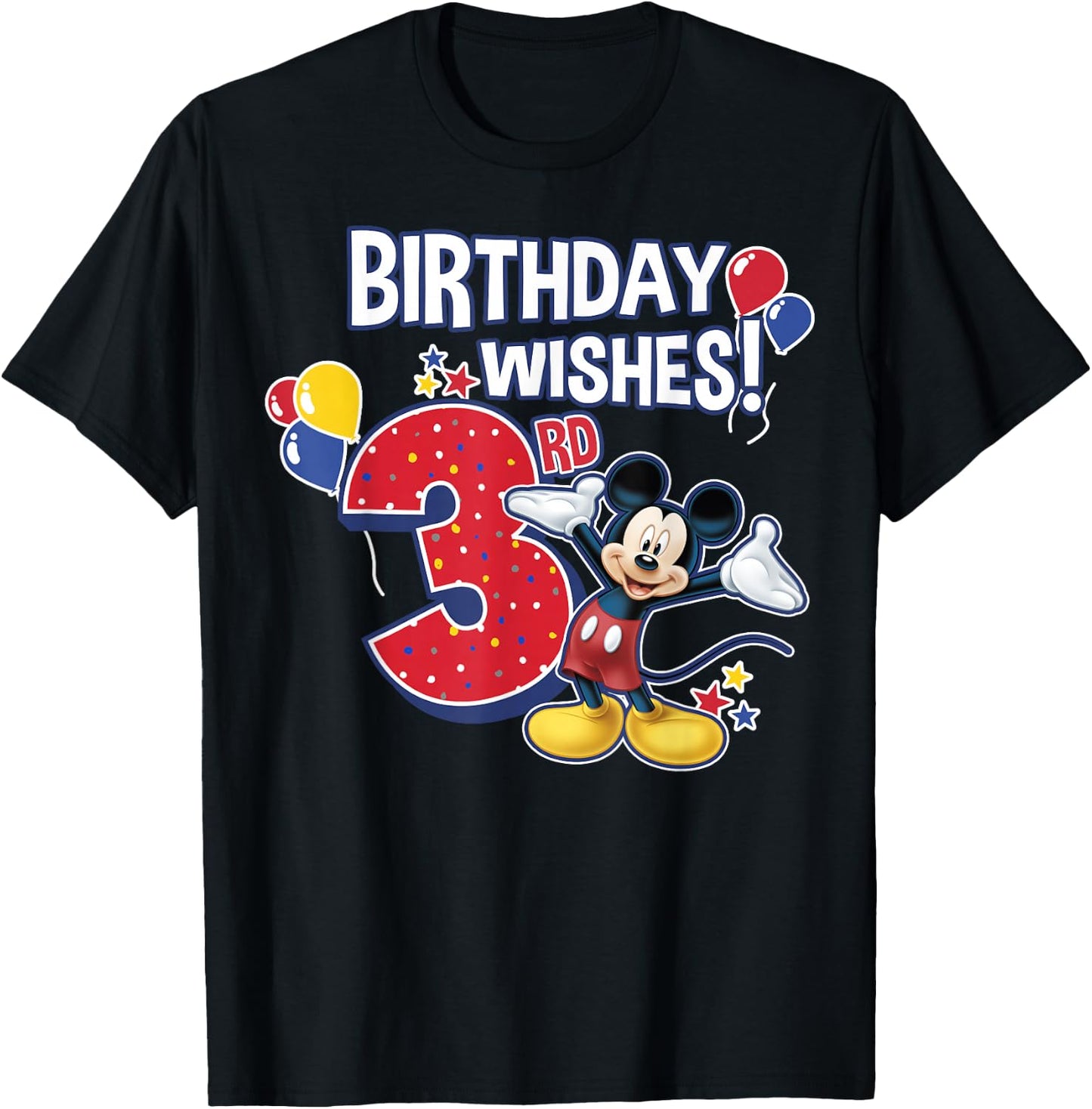 Disney Mickey and Friends Mickey Mouse 3rd Birthday Wishes Small T-Shirt - T-Shirt | Black