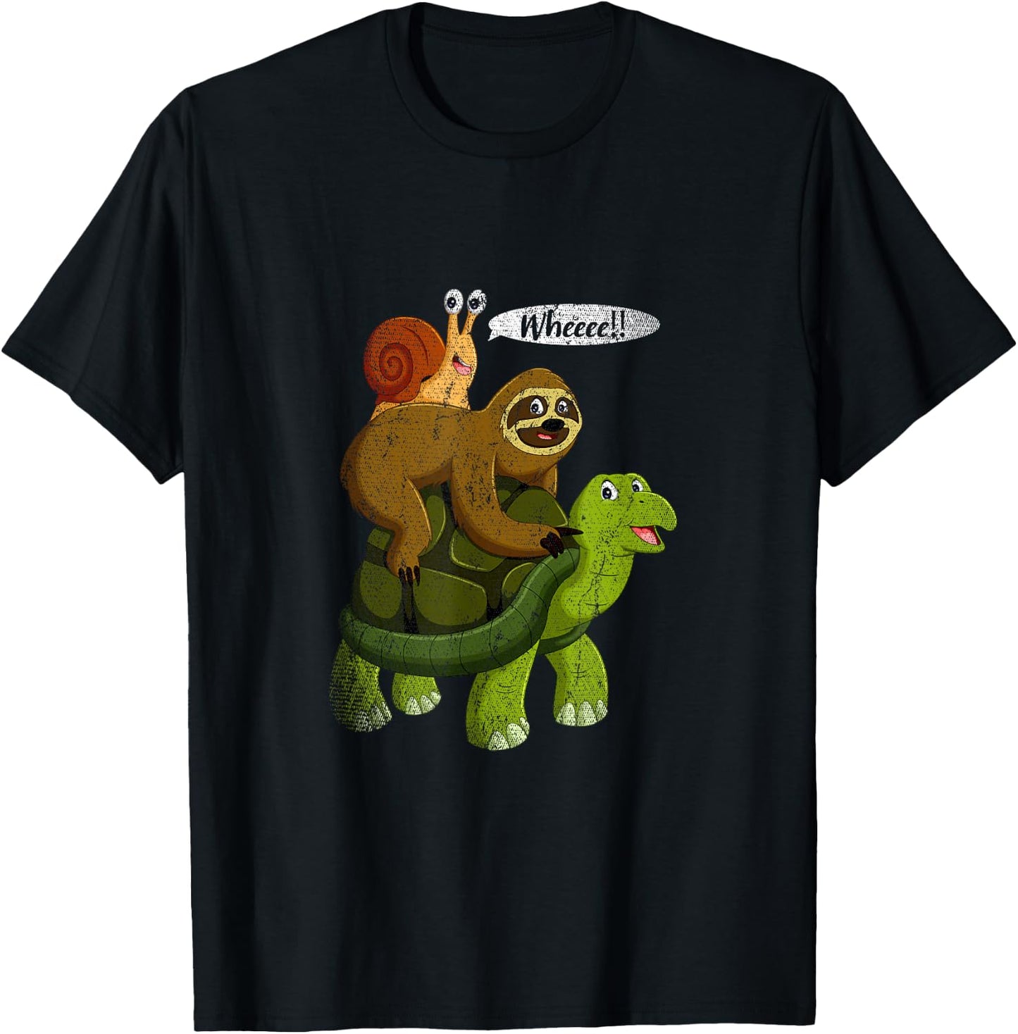 Whee Snail Turtle Sloth T-Shirt - T-Shirt | Black
