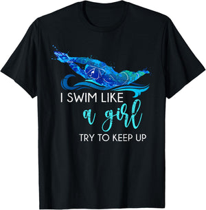 Swimmer Girls Women Swim Sport Athlete Funny Swimming T-Shirt - T-Shirt | Black