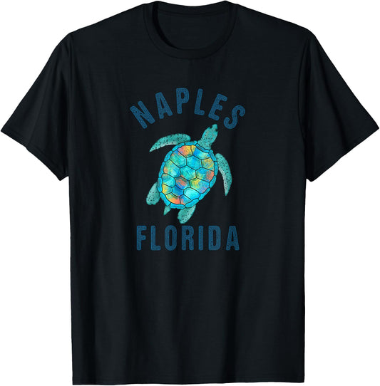 Naples, FL Beach Design / Sea Turtle Illustration Gift T-Shirt - T-Shirt | Black