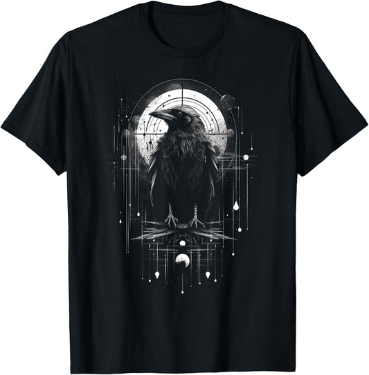 Raven Crow Dark Bird Witchcraft Omens Midnight T-Shirt - T-Shirt | Black