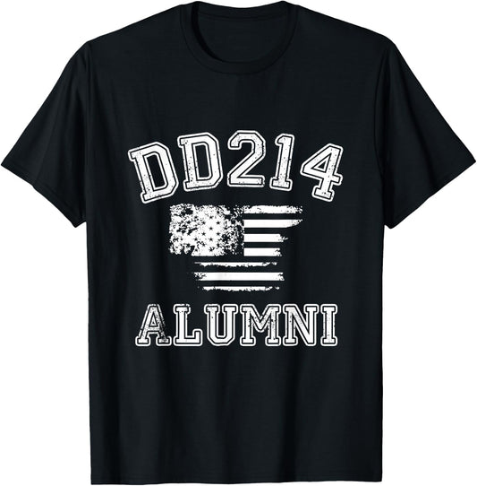 DD214 Alumni Distressed American Flag T-Shirt - T-Shirt | Black