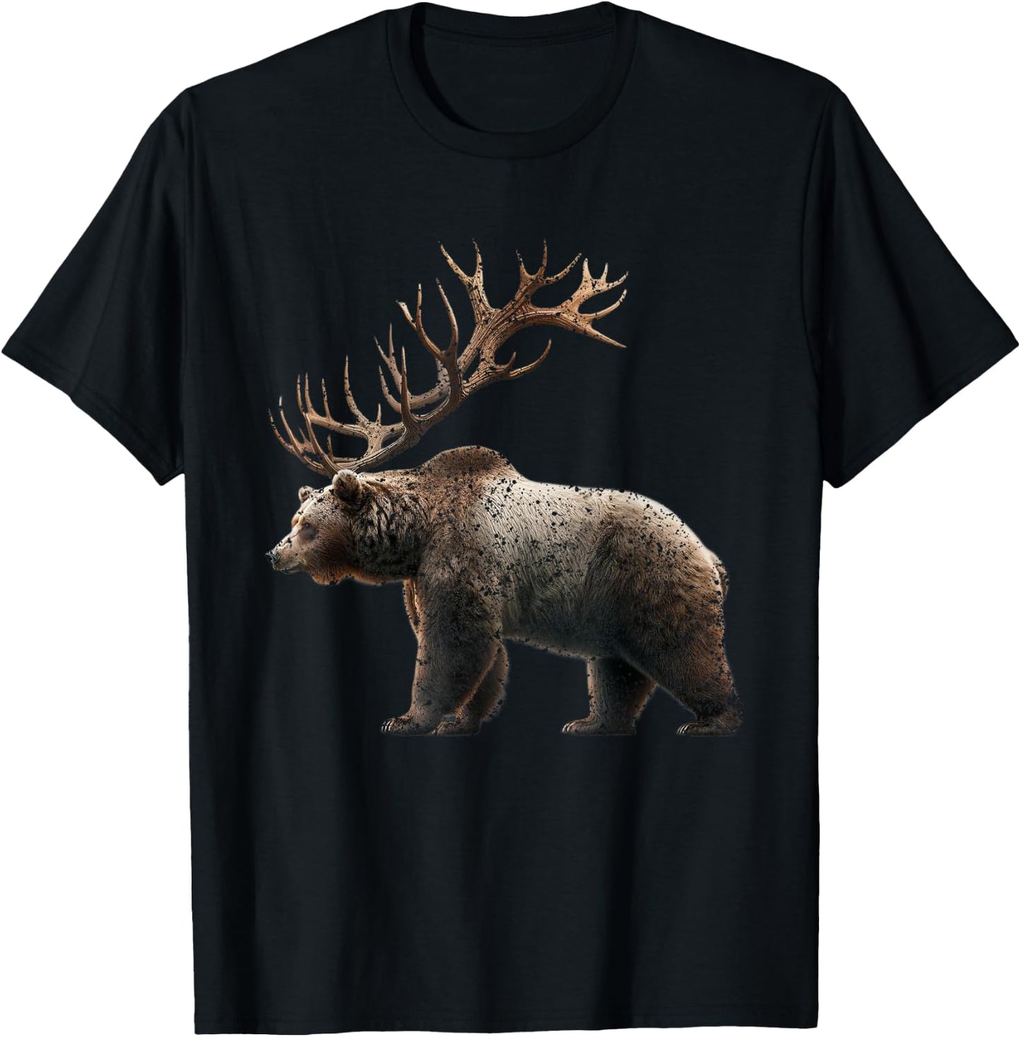 Beer Grizzly Bear With Antlers Bear Deer Beer T-Shirt - T-Shirt | Black