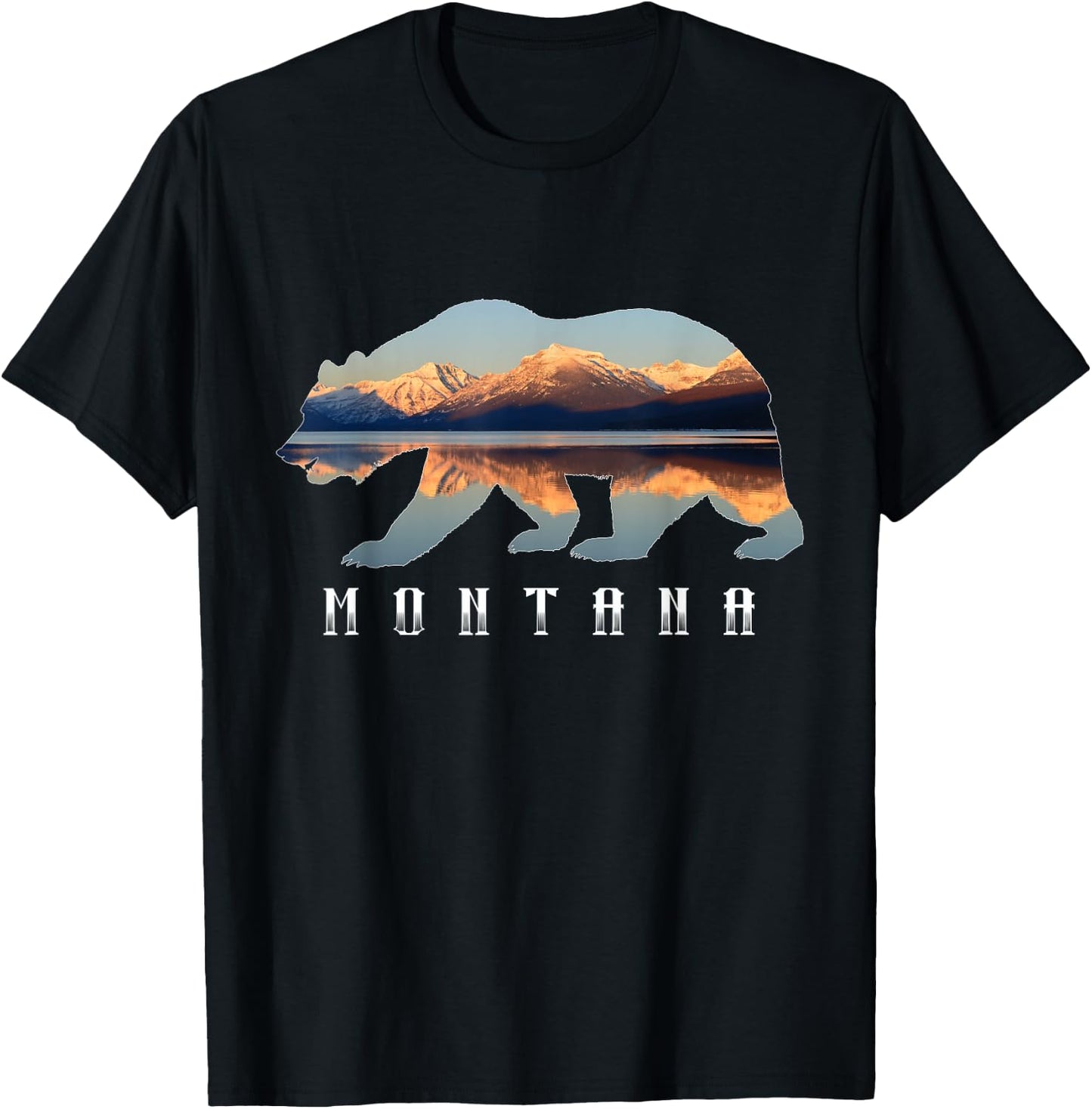 Montana Bear with Glacier National Park Lake Image Souvenir T-Shirt - T-Shirt | Black