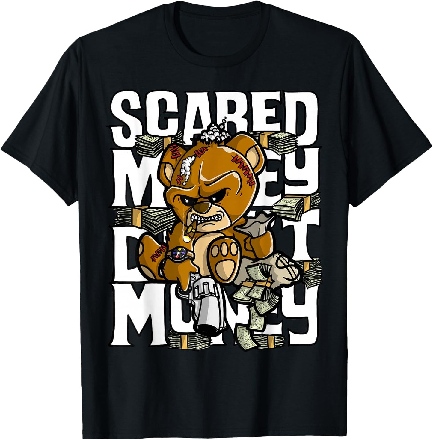 Hustle Graphic Scared Money Dont Make Money Gang Clothing T-Shirt - T-Shirt | Black