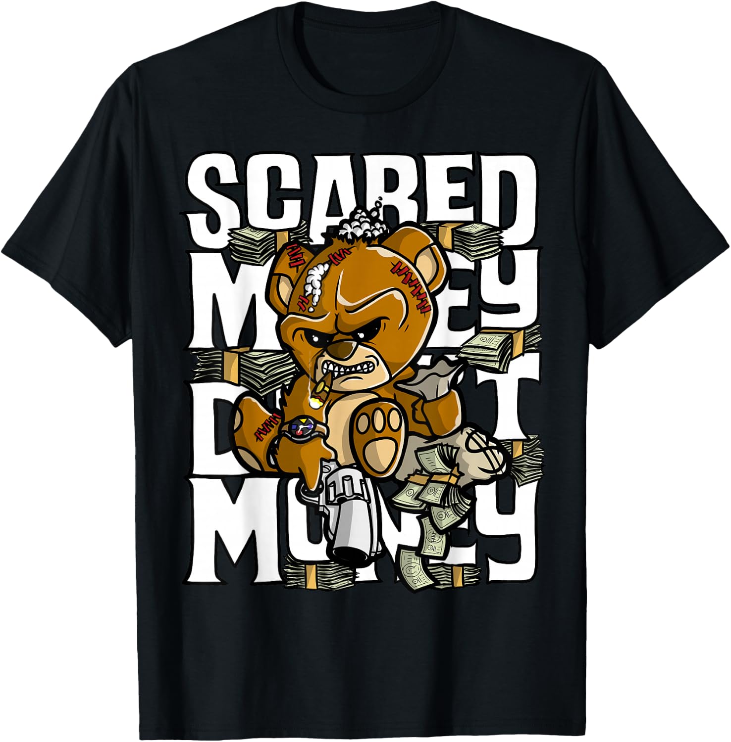 Hustle Graphic Scared Money Dont Make Money Gang Clothing T-Shirt - T-Shirt | Black