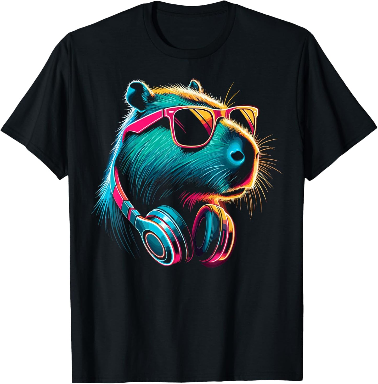Capybara With Sunglasses And DJ Headphones T-Shirt - T-Shirt | Black