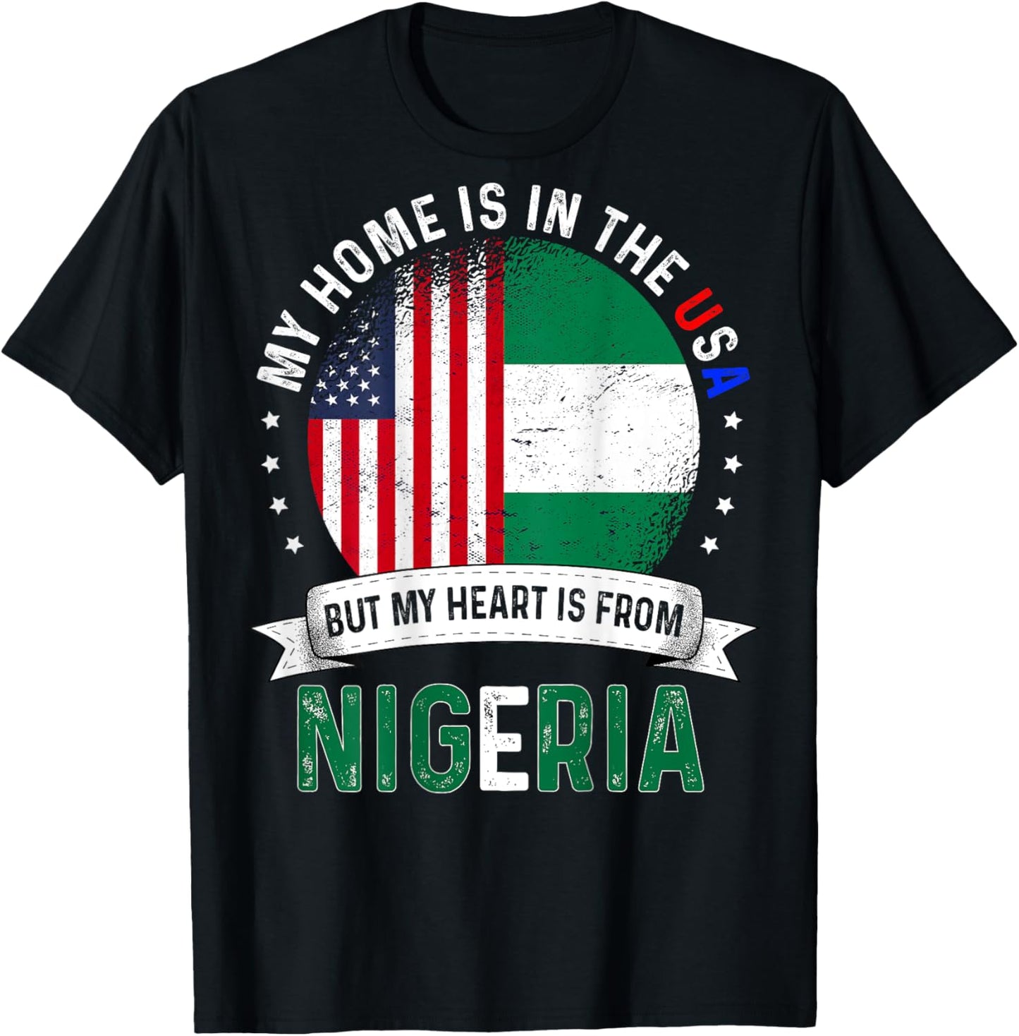 Nigerian American Backprint Heart is from Nigeria Flag T-Shirt - T-Shirt | Black