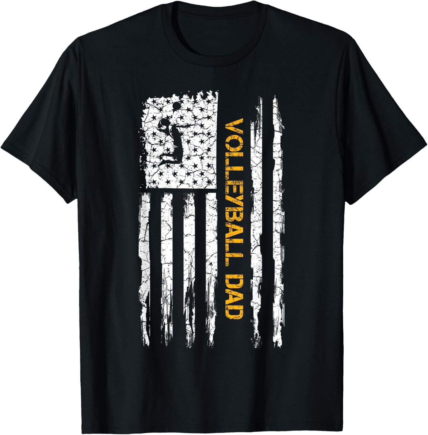 Vintage USA American Flag Proud Volleyball Dad Silhouette T-Shirt - T-Shirt | Black