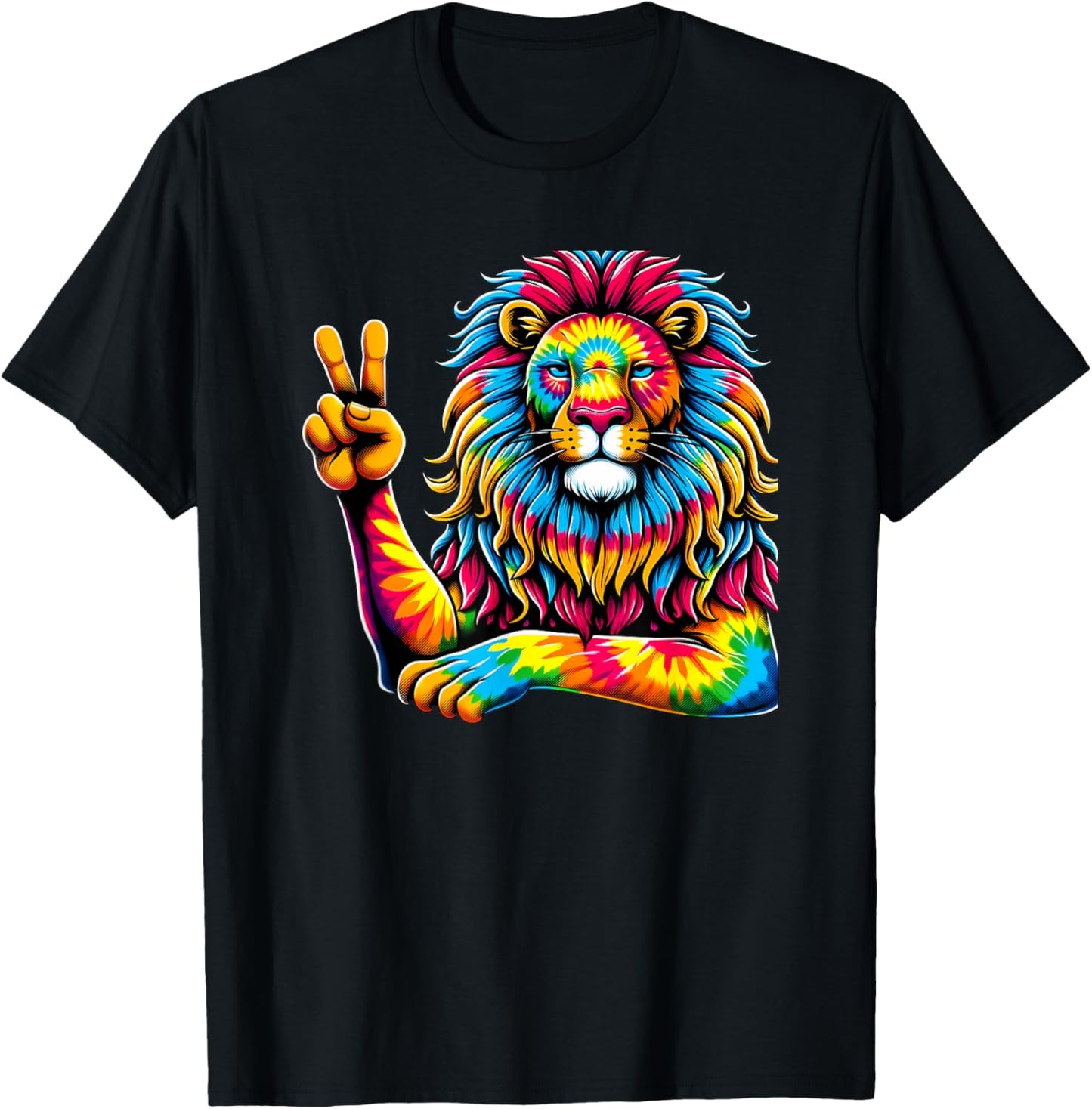 Peace Sign Tie Dye Lion T-Shirt - T-Shirt | Black
