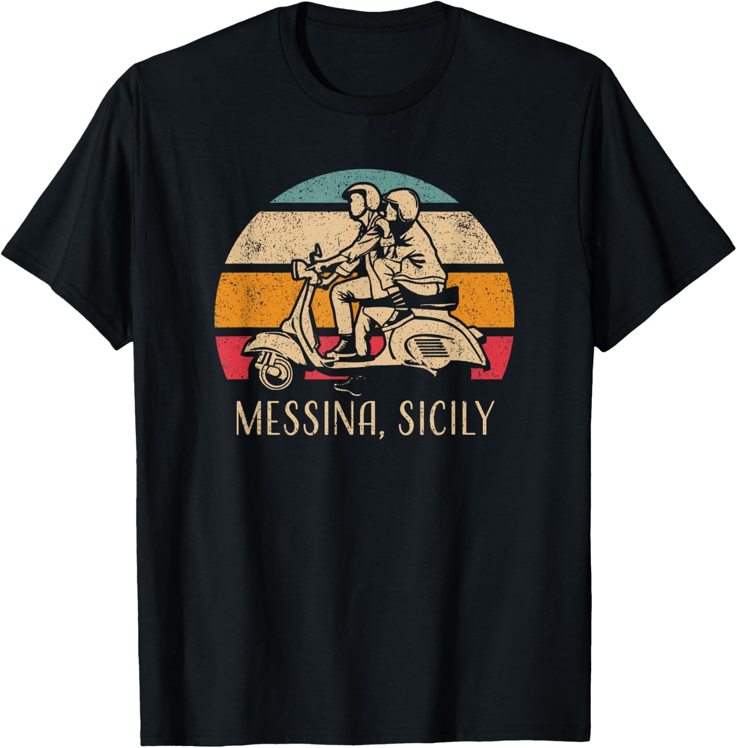 Messina Sicily Sicilia Vintage Scooter Retro Sunset Design T-Shirt - T-Shirt | Black