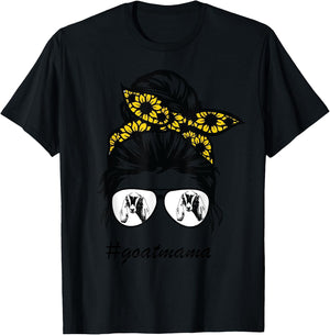 Nubians Goat Mama Messy Hair Bun Sunflower Mother Day 2021 T-Shirt - T-Shirt | Black