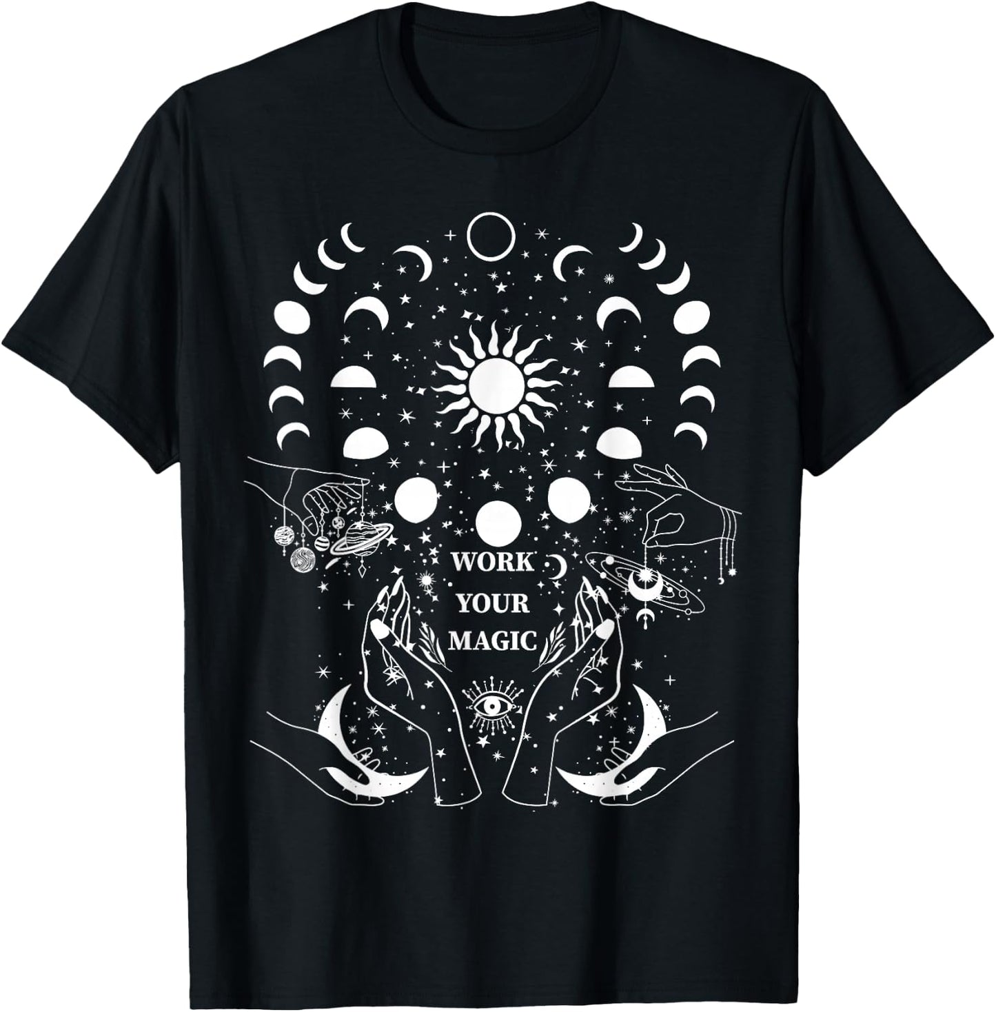 Witchcraft Celestial Sun Moon Witchy Wiccan Magick Magic T-Shirt - T-Shirt | Black