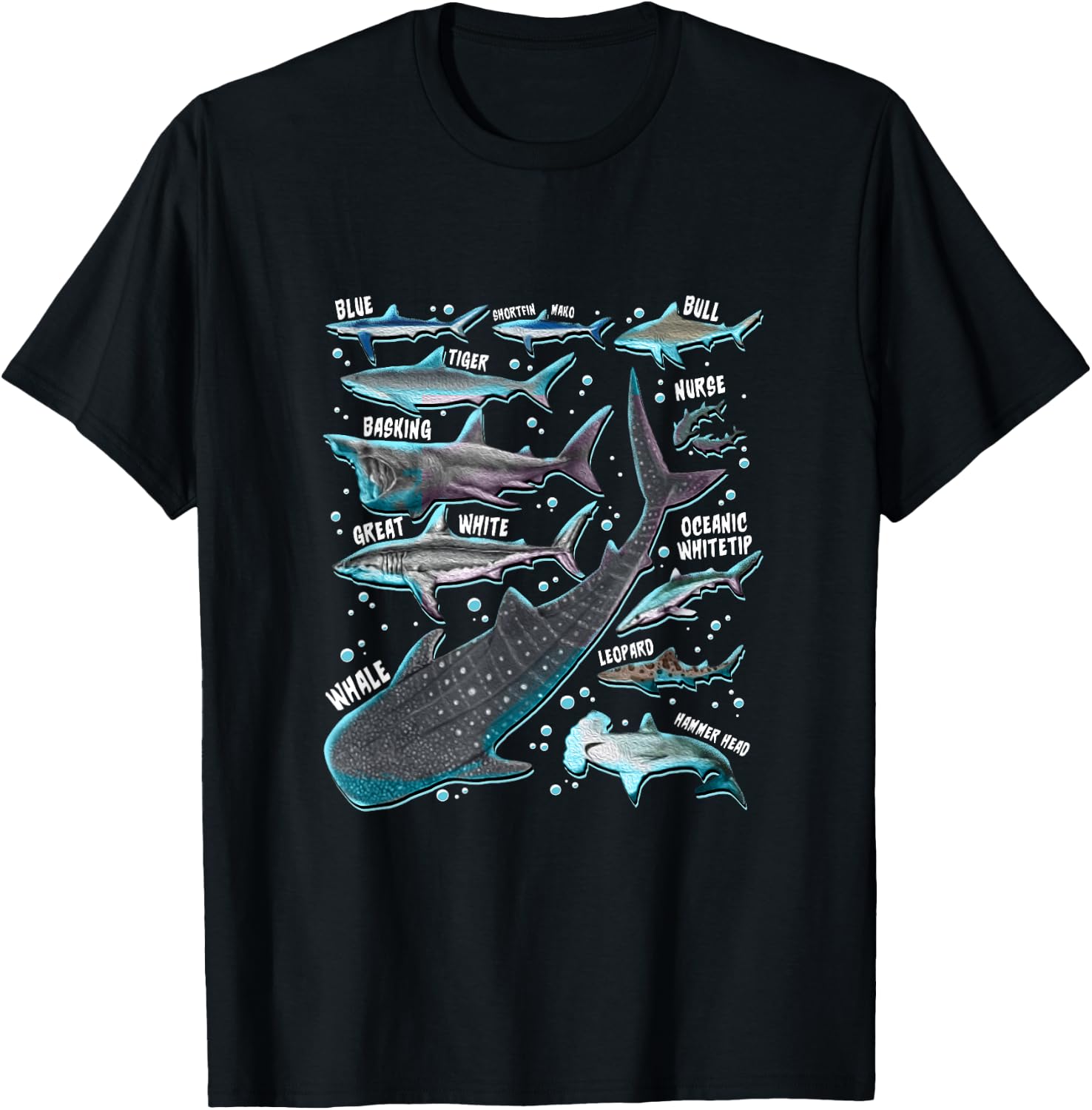 Shark Species Shark Gifts Shark Faces Marine Biology T-Shirt - T-Shirt | Black