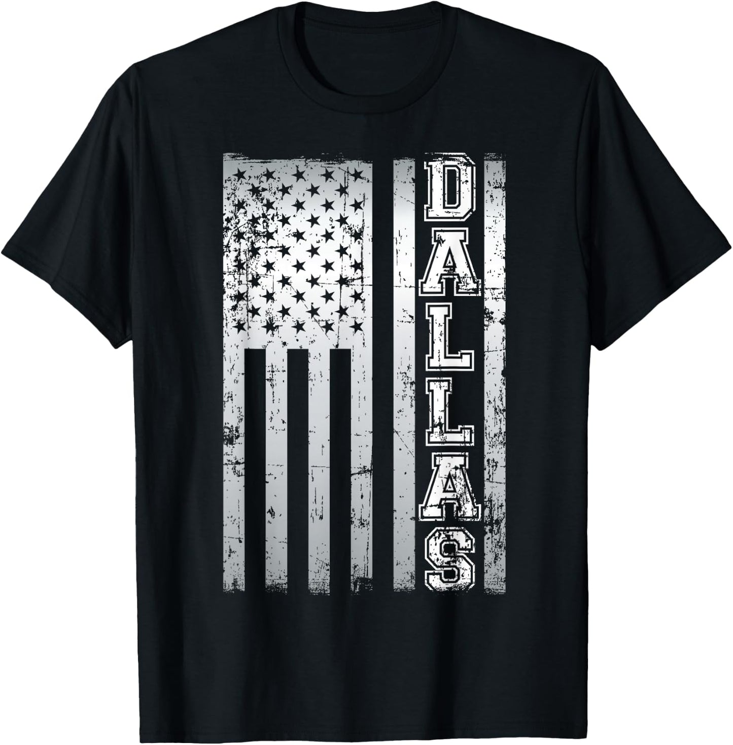 Distressed Dallas Loves America US Flag T-Shirt - T-Shirt | Black