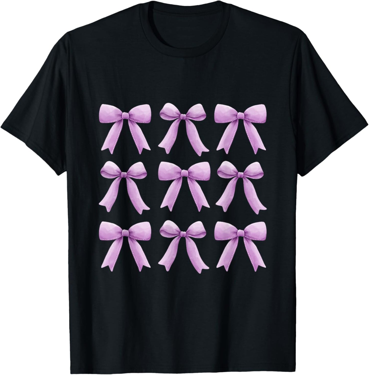 Cute Girly Coquette Lavender Purple Bows T-Shirt - T-Shirt | Black