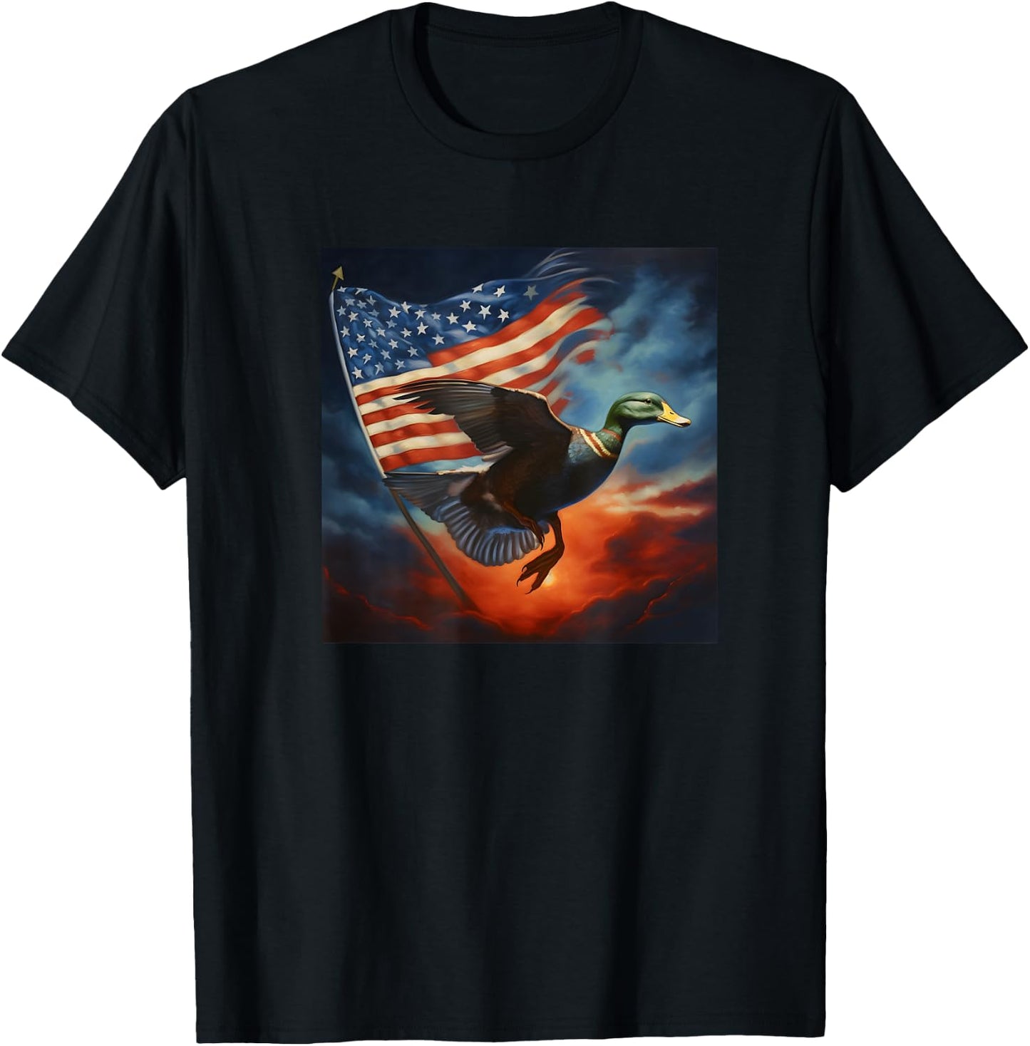 Duck Hunter American Flag Waterfowl Starry Night Men T-Shirt - T-Shirt | Black