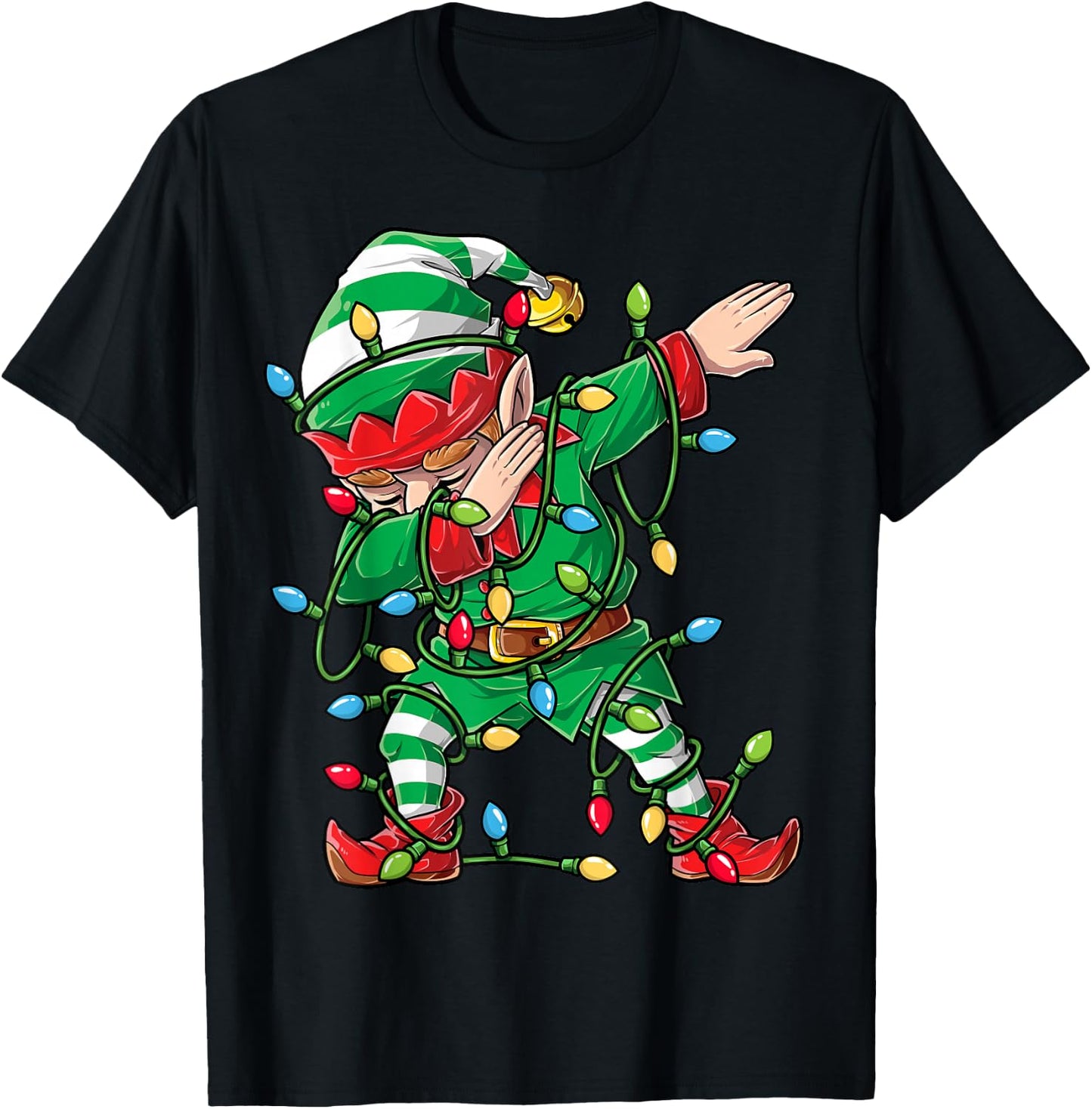 Dabbing Elf Christmas Tree Lights Xmas Family Matching Boys T-Shirt - T-Shirt | Black